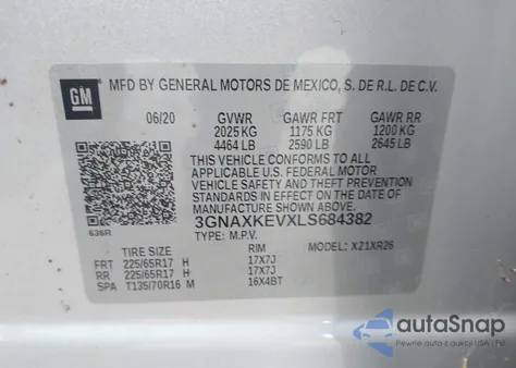 2020 Chevrolet Equinox Fwd Lt 1.5L Turbo from USA, damaged, VIN 3GNAXKEVXLS684382